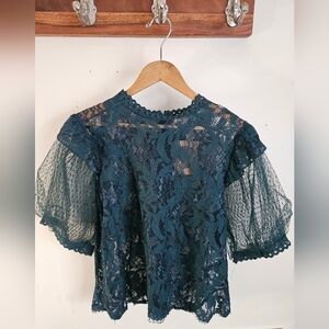 Peach Lace Emerald Green Top Size 2X